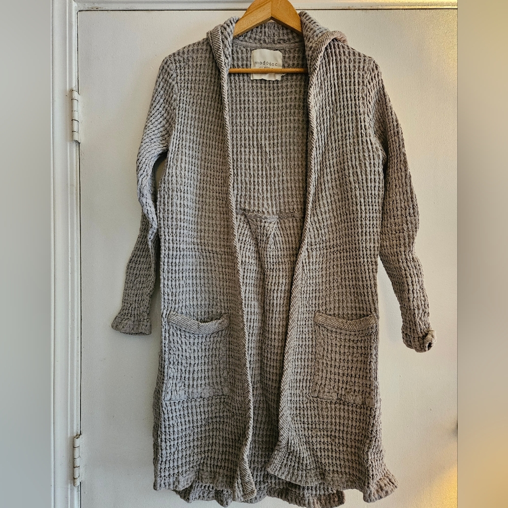 Mododoc Los Angelos Women's Long Grey Hooded Cotton Cardigan Size Medium